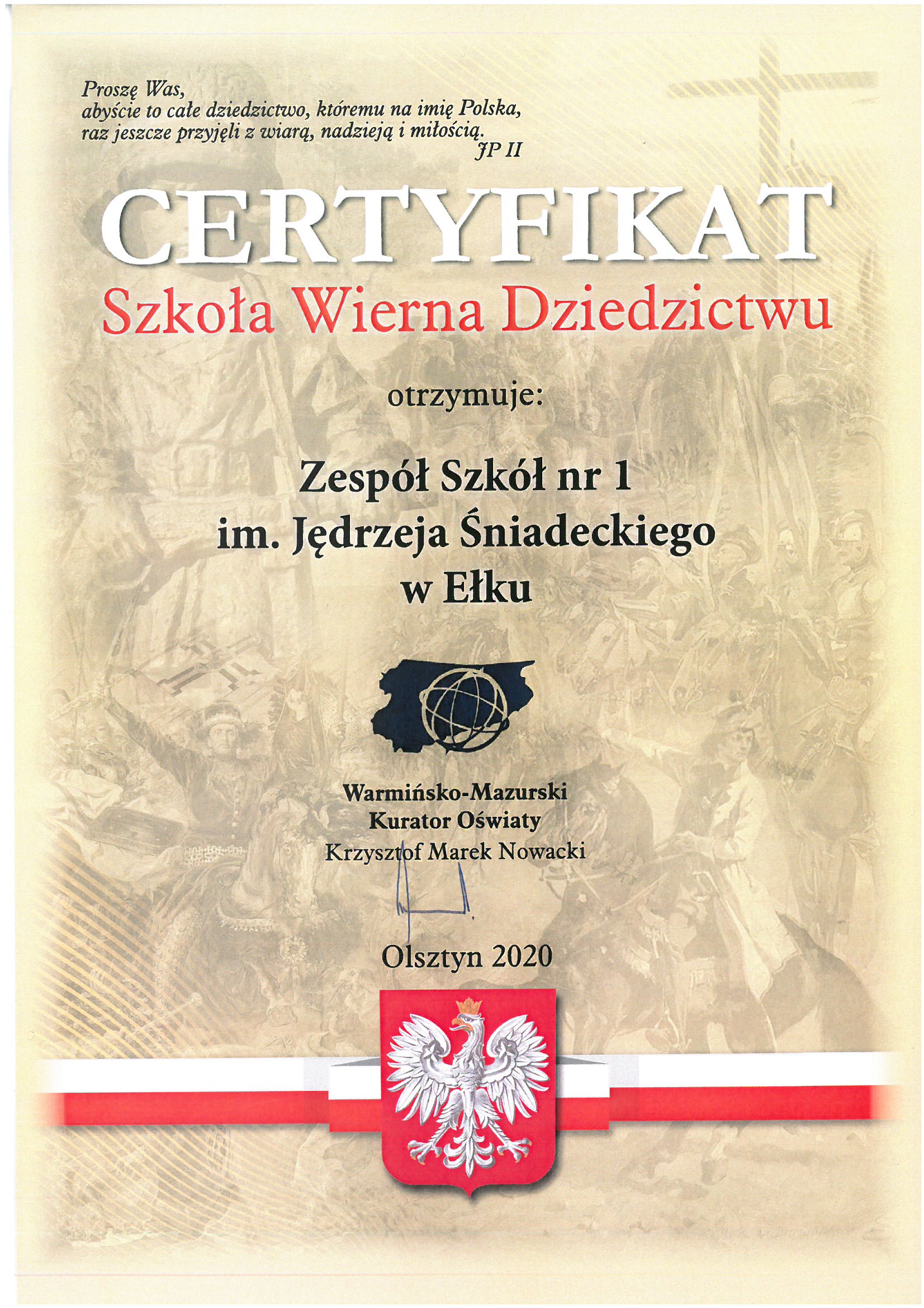 certyfikat szkola wierna dziedzictwu